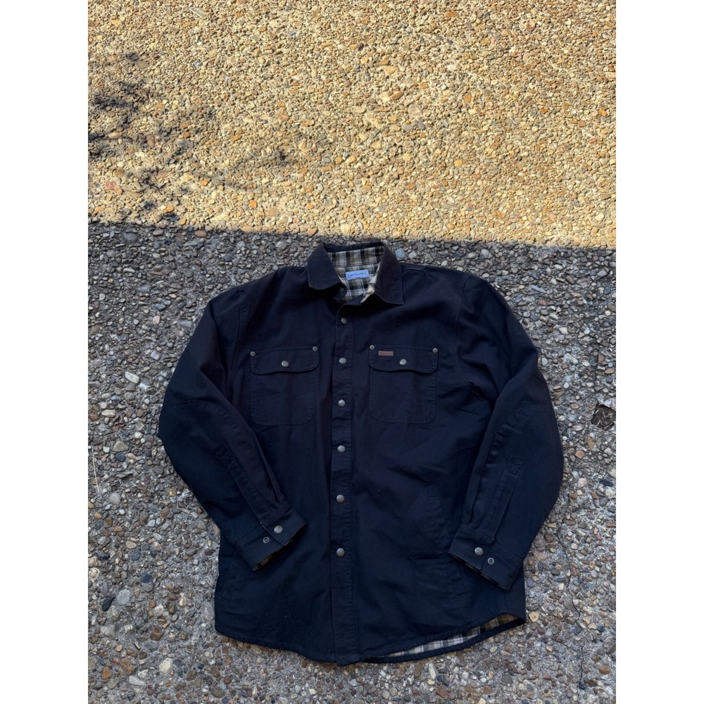 Carhartt Mens Black Flannel Lined Canvas Shirt Jacket Snap Front Workwear Large